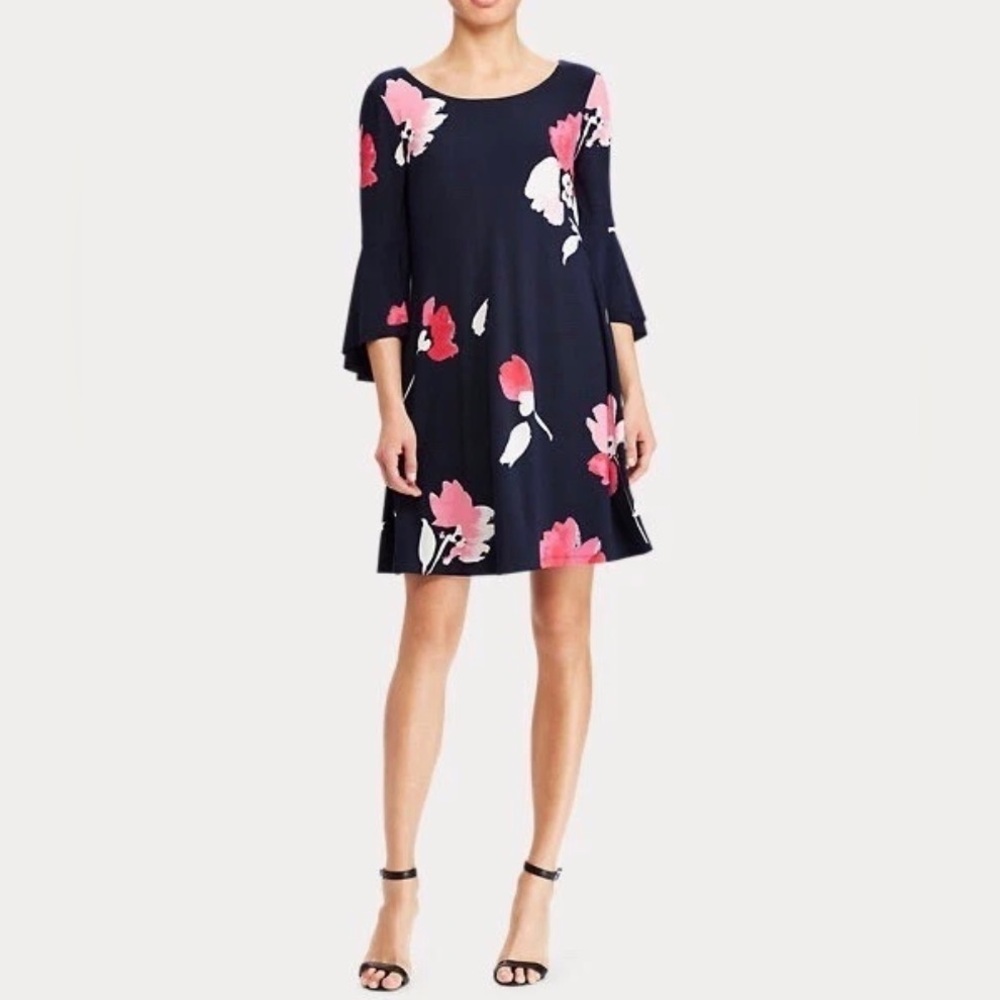 Lauren Ralph Lauren Navy Mini Dress with Flutter Sleeves